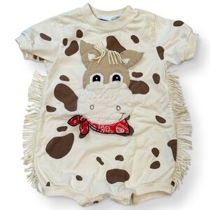 Vintage Funstuff Cow Fringe Romper Appliqué One-Piece one piece 24m
